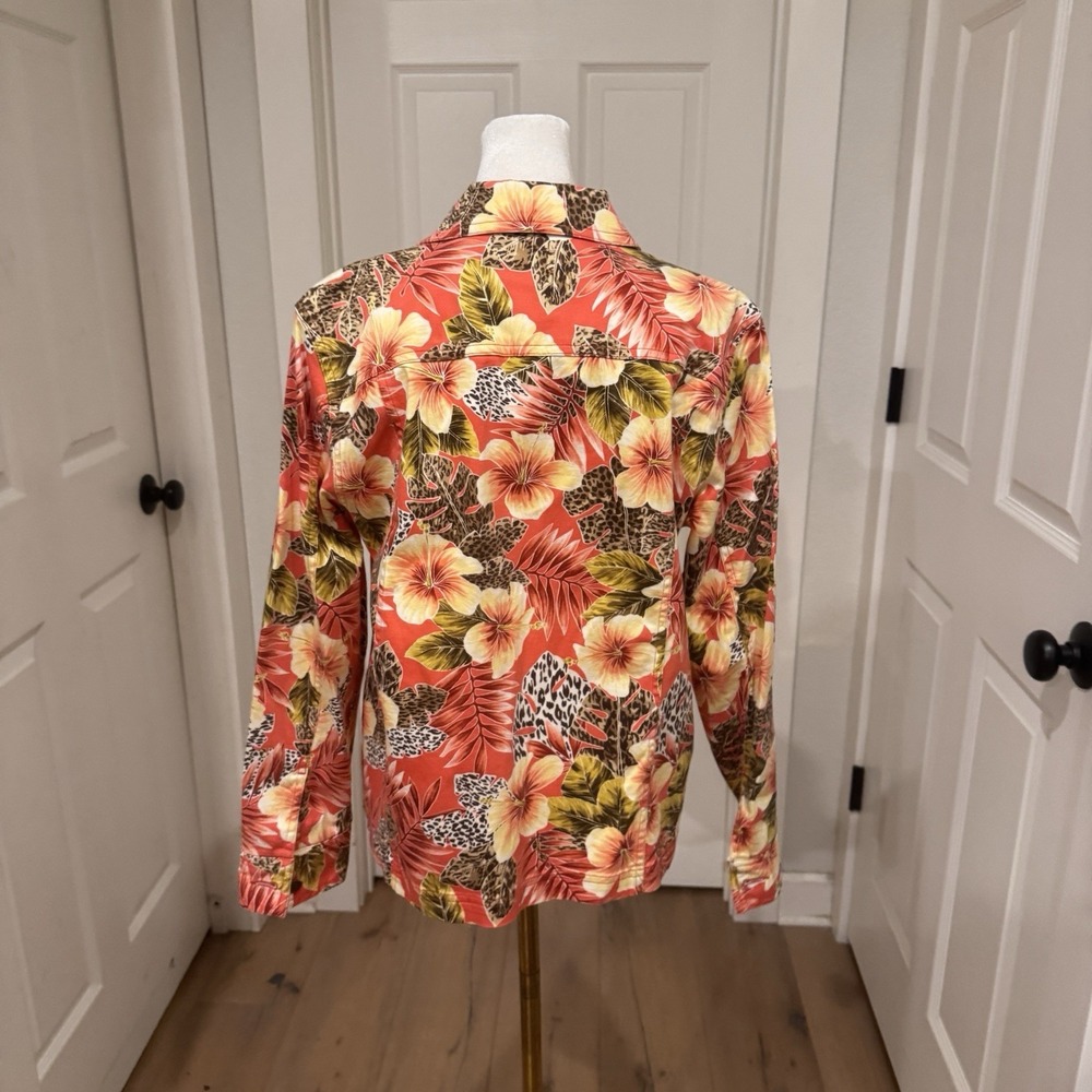 Vintage 90s Womens Small Chino Jacket Tropical Cotton Stretch Zebra Print Floral - Picture 3 of 8